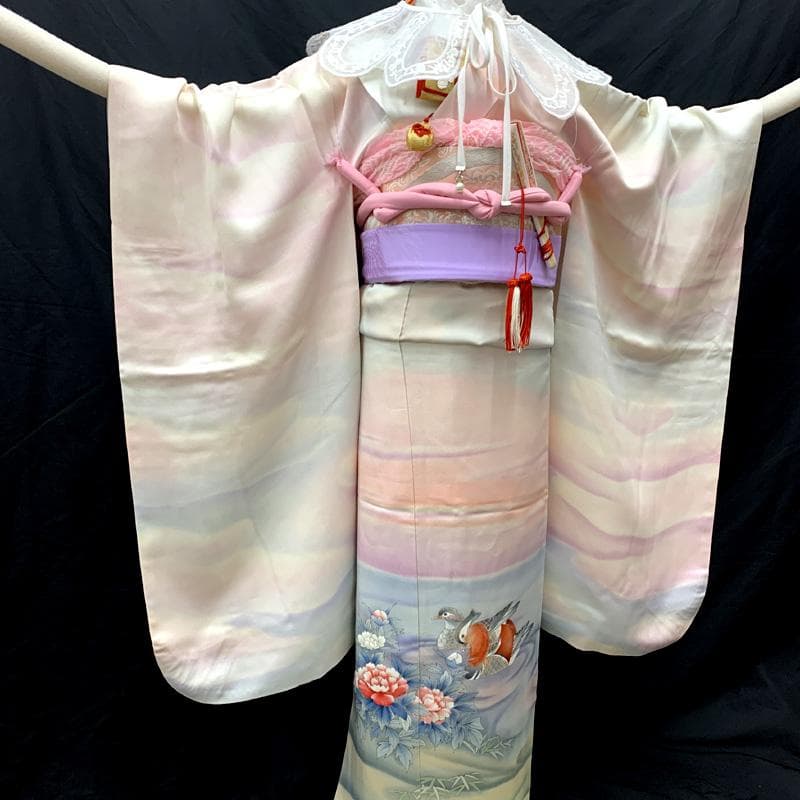 510ag67、小物類全て□七五三 七歳 女児 着物&袋帯 鳳凰 淡いパステル□