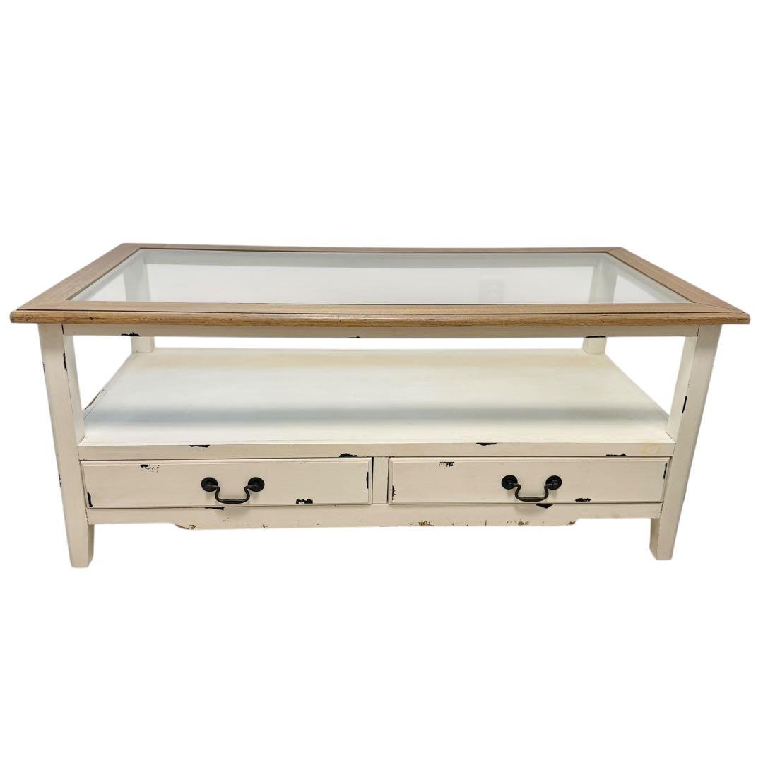 【廃盤】AZUMAYA 東谷 テーブル COL-013 ガラス天板 引き出し付き