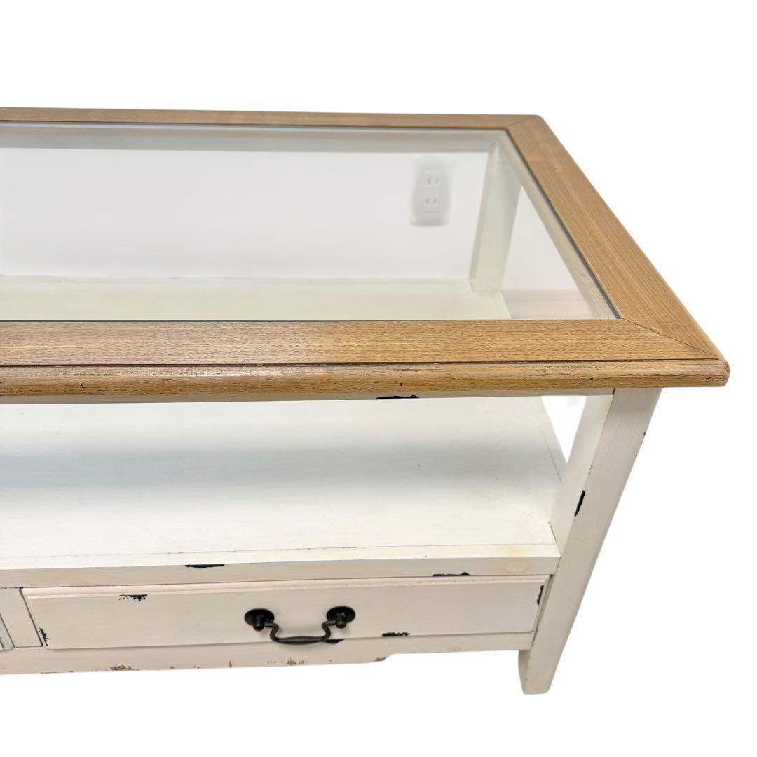 【廃盤】AZUMAYA 東谷 テーブル COL-013 ガラス天板 引き出し付き