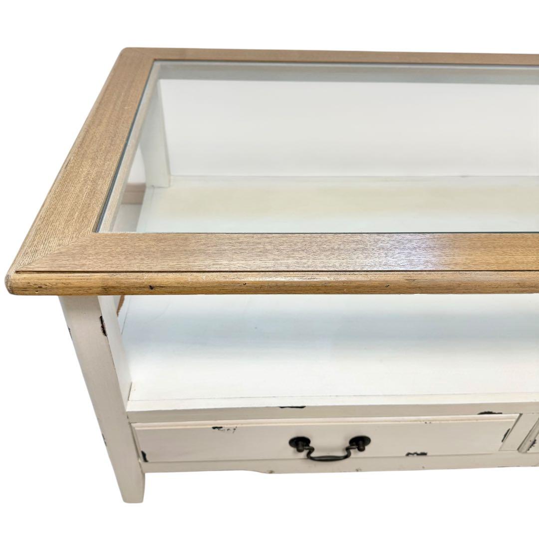 【廃盤】AZUMAYA 東谷 テーブル COL-013 ガラス天板 引き出し付き