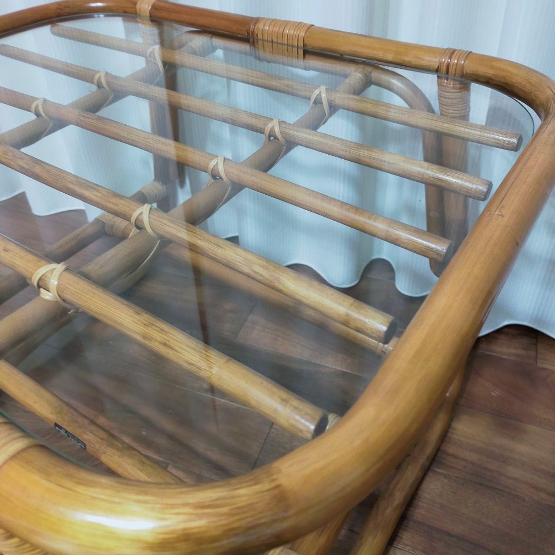 oliver ラタン ガラス天板 センターテーブル ヴィンテージ 昭和レトロ