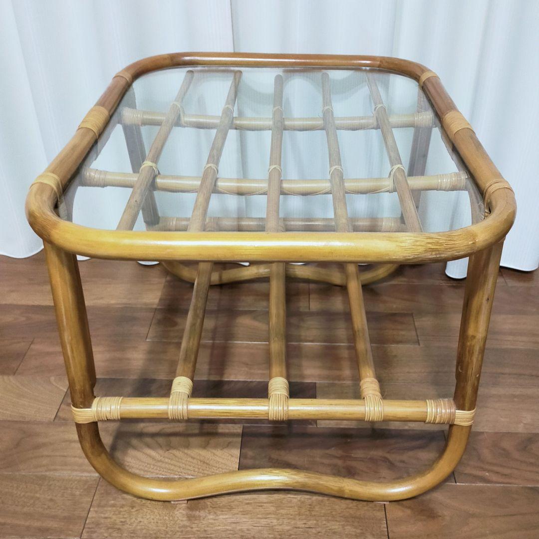 oliver ラタン ガラス天板 センターテーブル ヴィンテージ 昭和レトロ