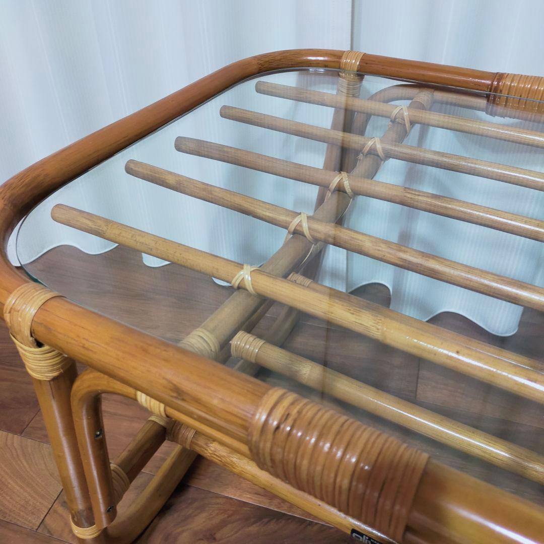 oliver ラタン ガラス天板 センターテーブル ヴィンテージ 昭和レトロ