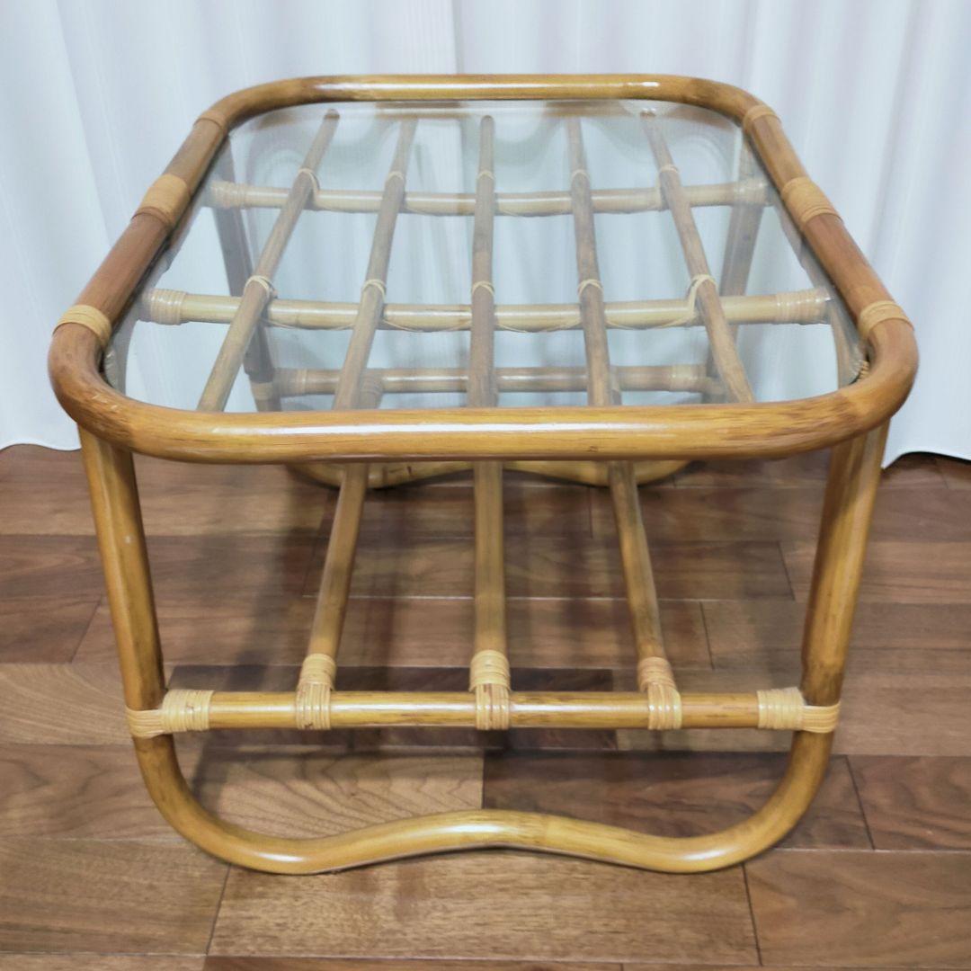 oliver ラタン ガラス天板 センターテーブル ヴィンテージ 昭和レトロ