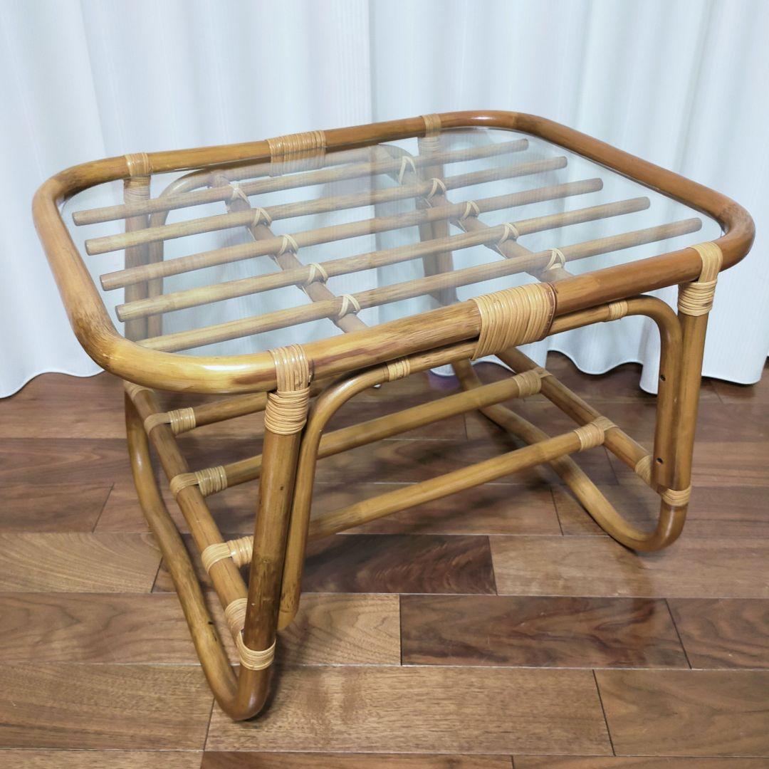 oliver ラタン ガラス天板 センターテーブル ヴィンテージ 昭和レトロ