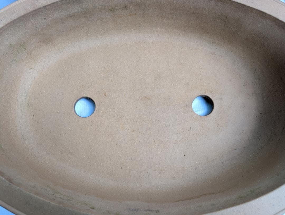 大型 盆栽鉢 楕円 絵鉢 約60cm 無銘 山水図 松柄 古鉢 盆栽用