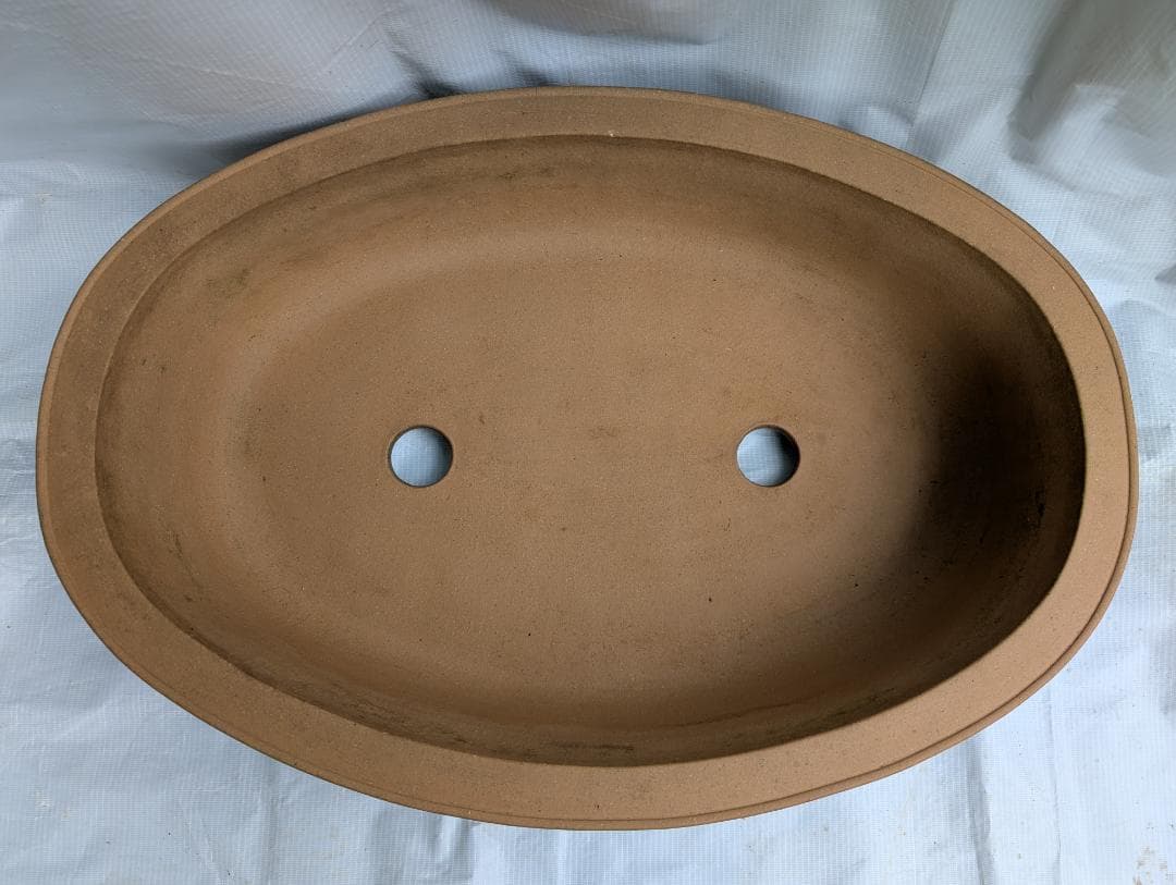 大型 盆栽鉢 楕円 絵鉢 約60cm 無銘 山水図 松柄 古鉢 盆栽用