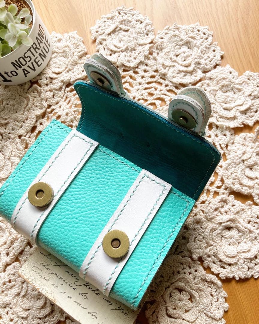 マイクロ5 M5 牛革　ティファニーブルー　システム手帳　トランク型　本革