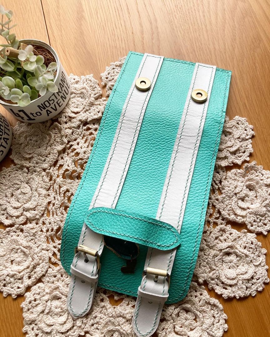 マイクロ5 M5 牛革　ティファニーブルー　システム手帳　トランク型　本革