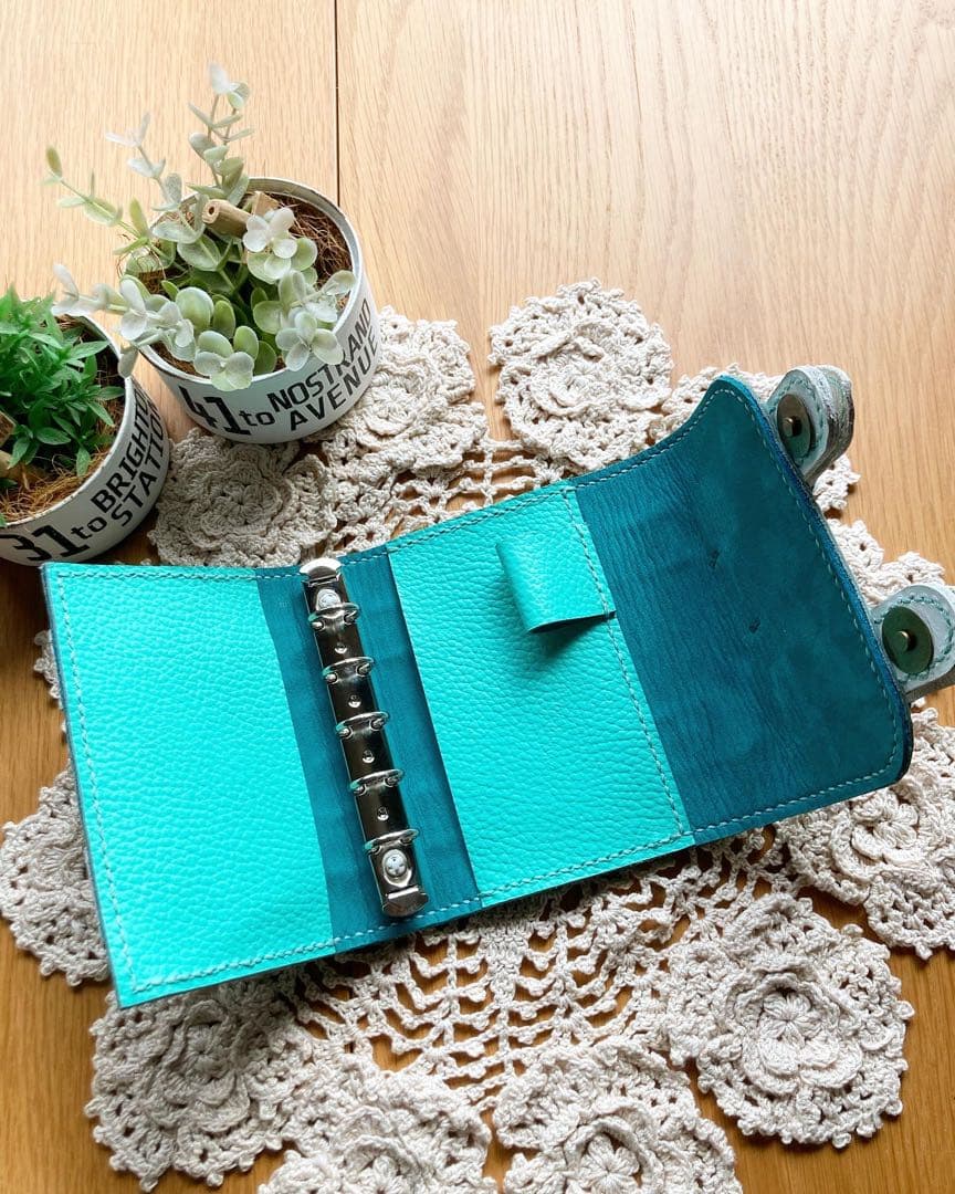 マイクロ5 M5 牛革　ティファニーブルー　システム手帳　トランク型　本革