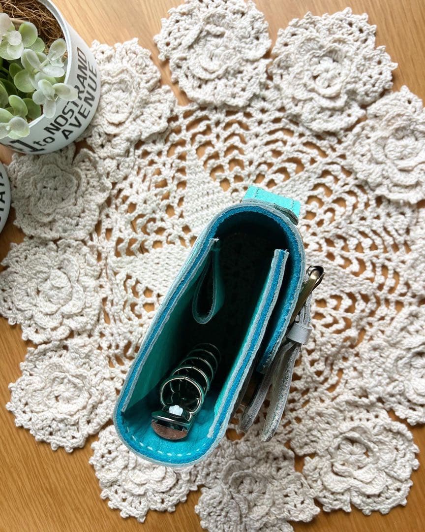 マイクロ5 M5 牛革　ティファニーブルー　システム手帳　トランク型　本革