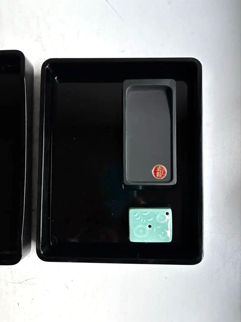 884 未使用 高岡漆器 螺鈿細工の硯箱 書道 硯 水滴 文箱 伝統工芸品