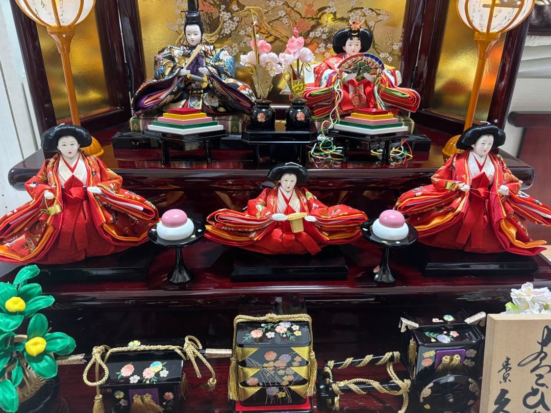 久月 雛人形 収納三段屏風オルゴール付き