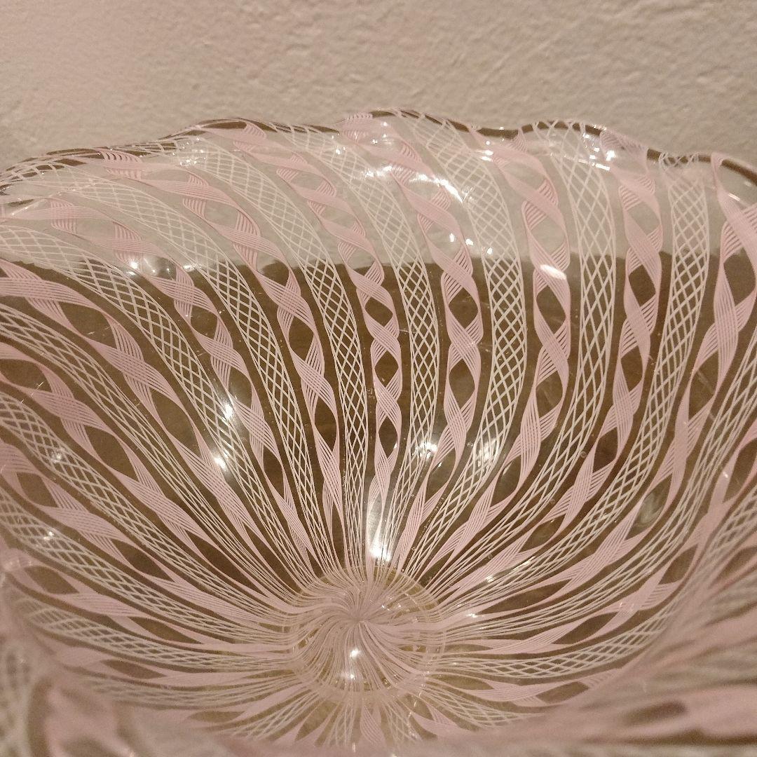 ベネチアンガラス ムラノ MURANO コンポート ピンク レース インテリア