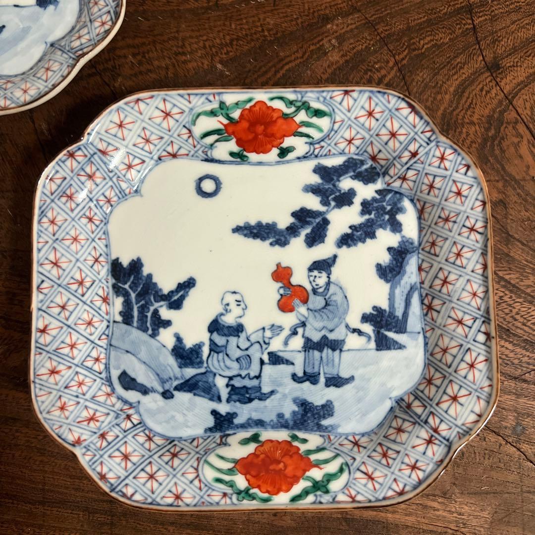 渡邊心平 人物文方角小皿 未使用品 2枚セット 正木春蔵 魯山 銀座日日