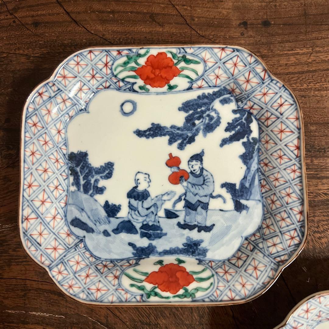 渡邊心平 人物文方角小皿 未使用品 2枚セット 正木春蔵 魯山 銀座日日