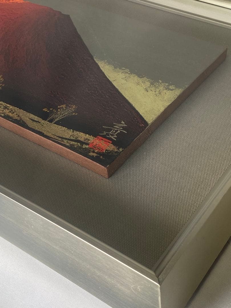 2289❣️ 下川立夏「朱映富嶽」赤富士 日本画 肉筆画 現代日本画家