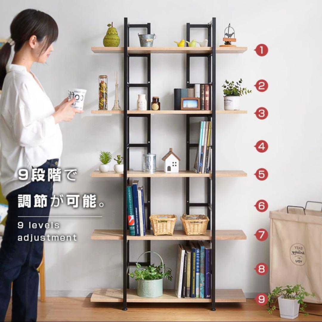 【完成品】ナチュラルウッドとブラックの5段オープンシェルフ