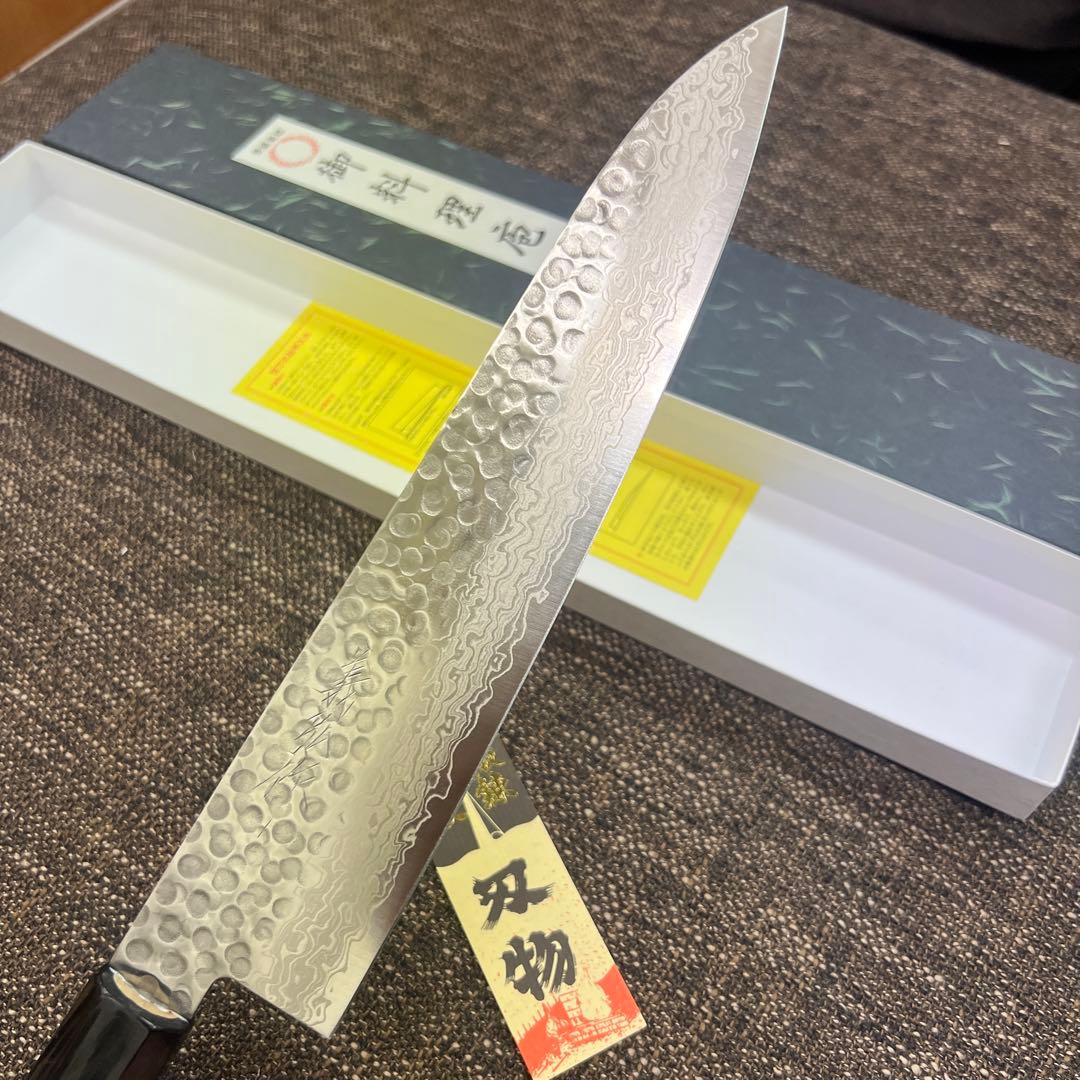 ★新品送料込★義弘鎚目ダマスカス和包丁和牛刀包丁240mm八寸八角柄両刃切味抜群