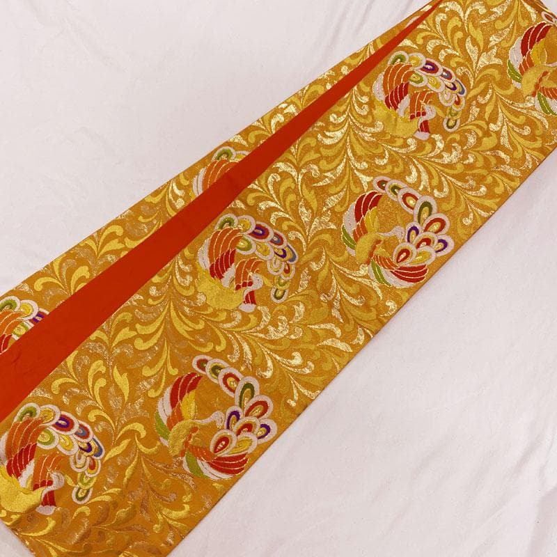 503ag64◎七五三 7歳 全通袋帯 ハーフ成人式 ラメ地 鳳凰 金糸◎