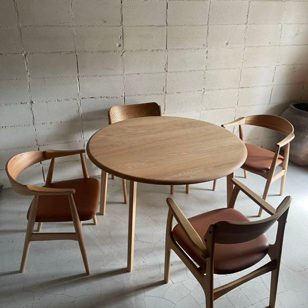 美品 MOMO NATURAL ダイニングチェア 本革 2点セット オーク無垢