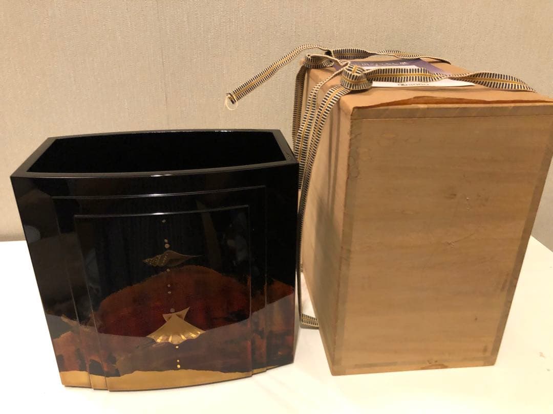 【美品】輪島塗名工 花器「しおさい」西塚龍