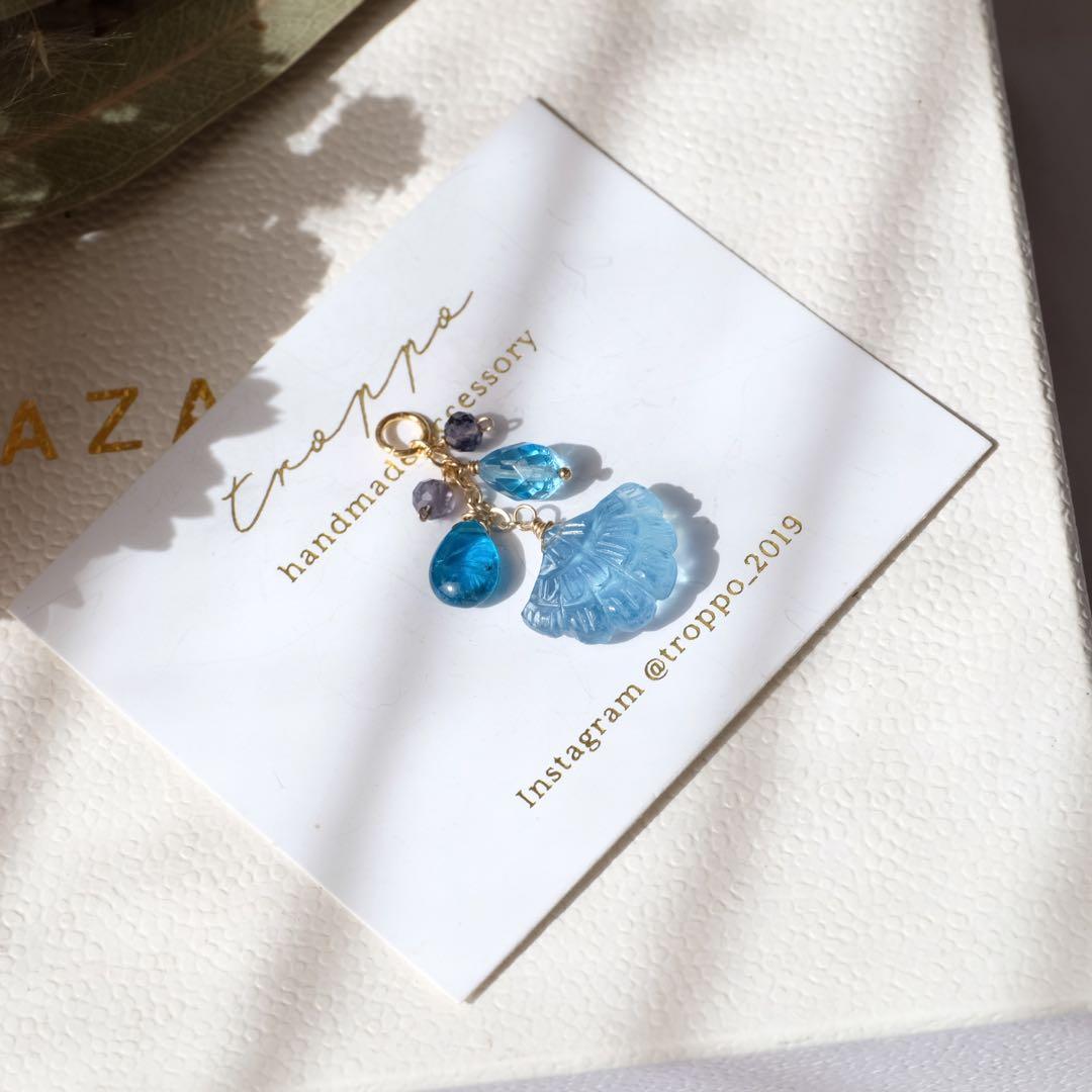 14kgfアクアマリンフリルカービングペンダントトップ