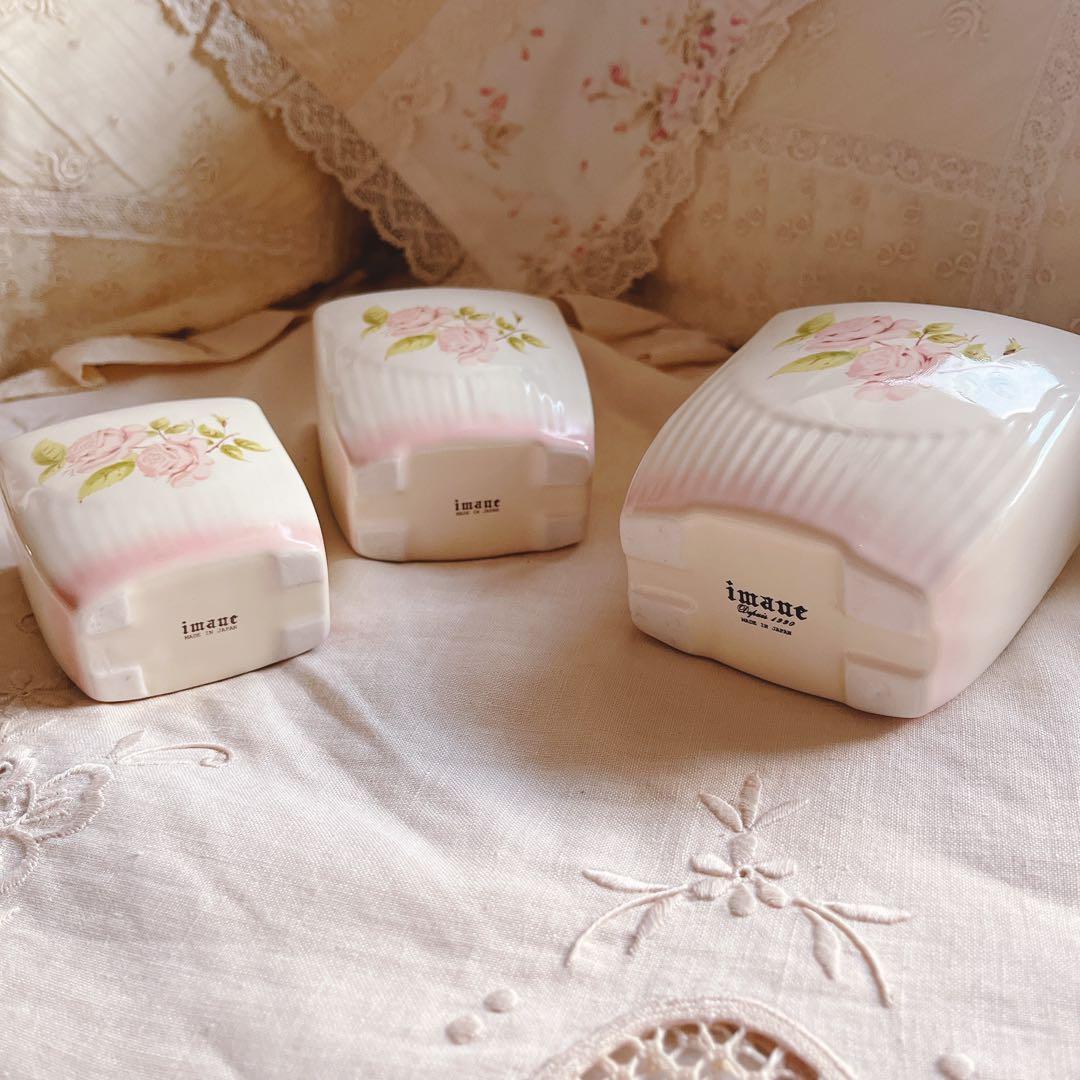 お値下げ♡イマンダイアナローズ陶器製花柄菓子入れ3点セットマニー