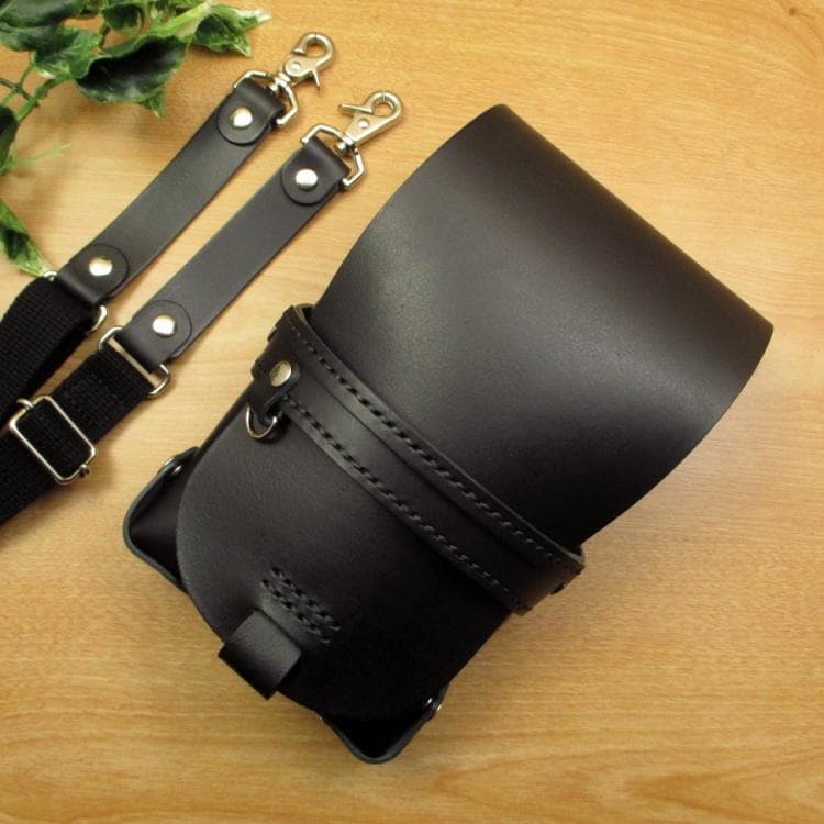 フタ付シザーケース　５丁差し　オールブラック　本革　SCA-126/CKA