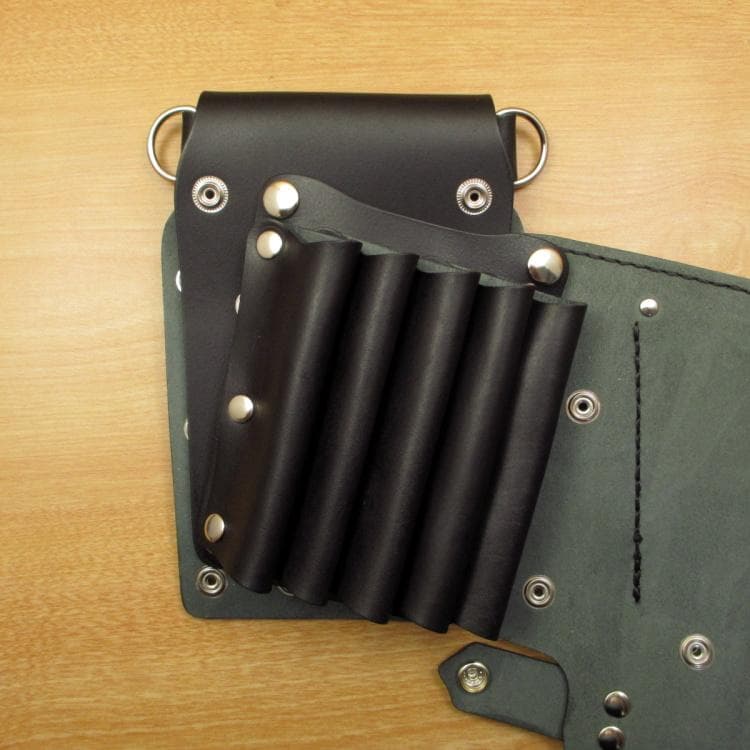 フタ付シザーケース　５丁差し　オールブラック　本革　SCA-126/CKA