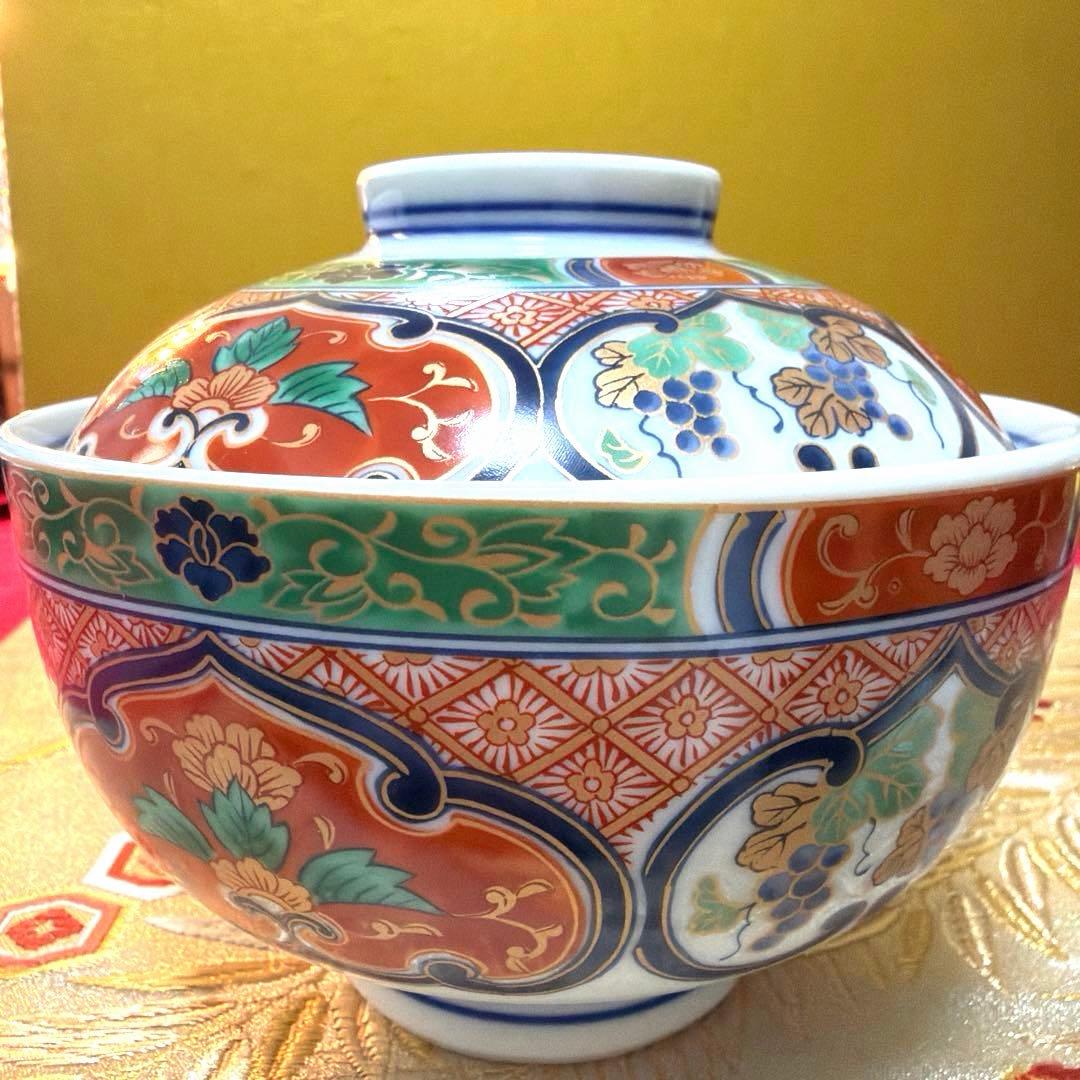 美品　南山蓋付き金彩小丼　希少　椿　金箔お椀　 各５客揃い　No.5-4