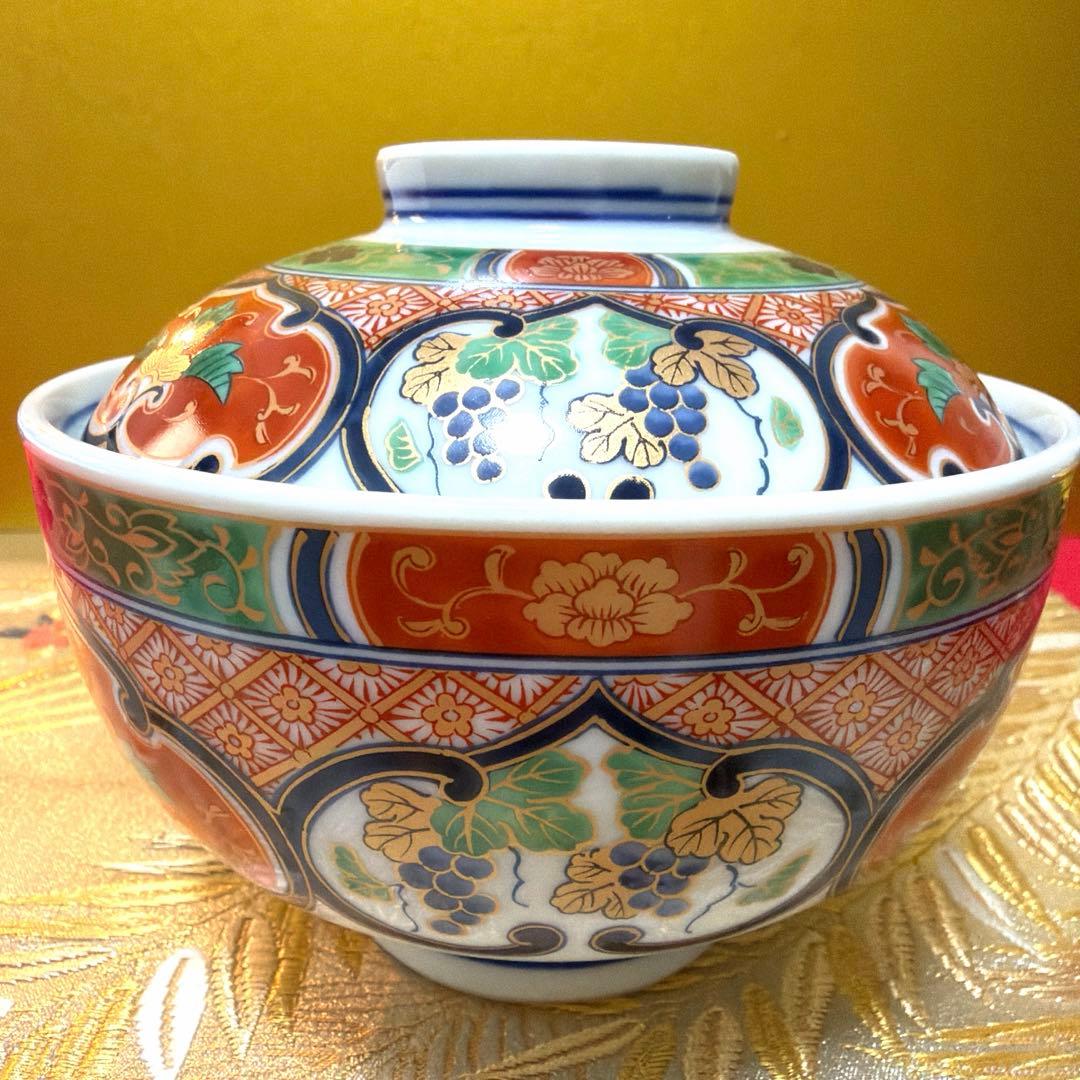 美品　南山蓋付き金彩小丼　希少　椿　金箔お椀　 各５客揃い　No.5-4