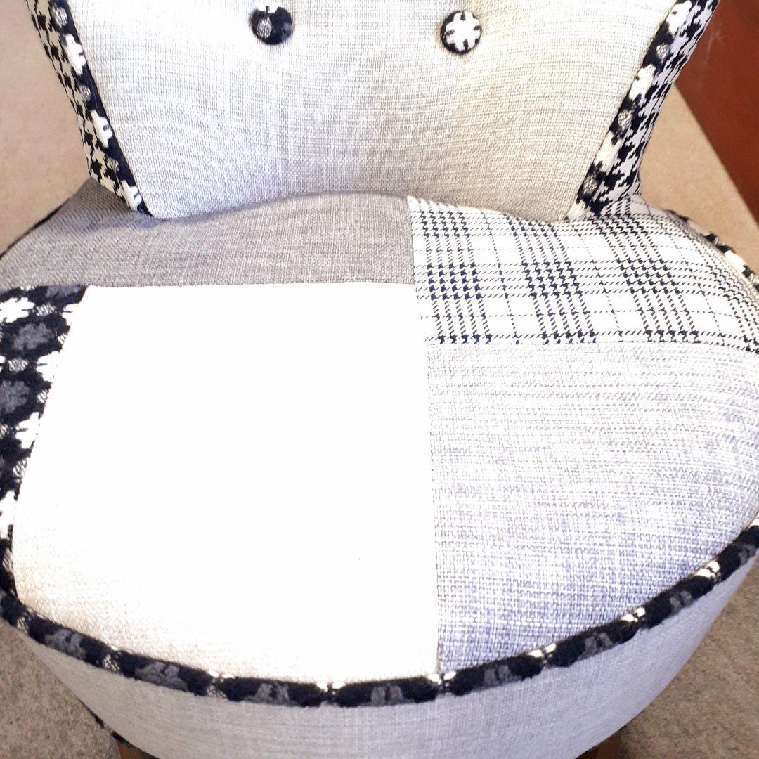 輸入家具　モノトーンチェア　パッチワークデザイン　グレー&ホワイト　２脚セット