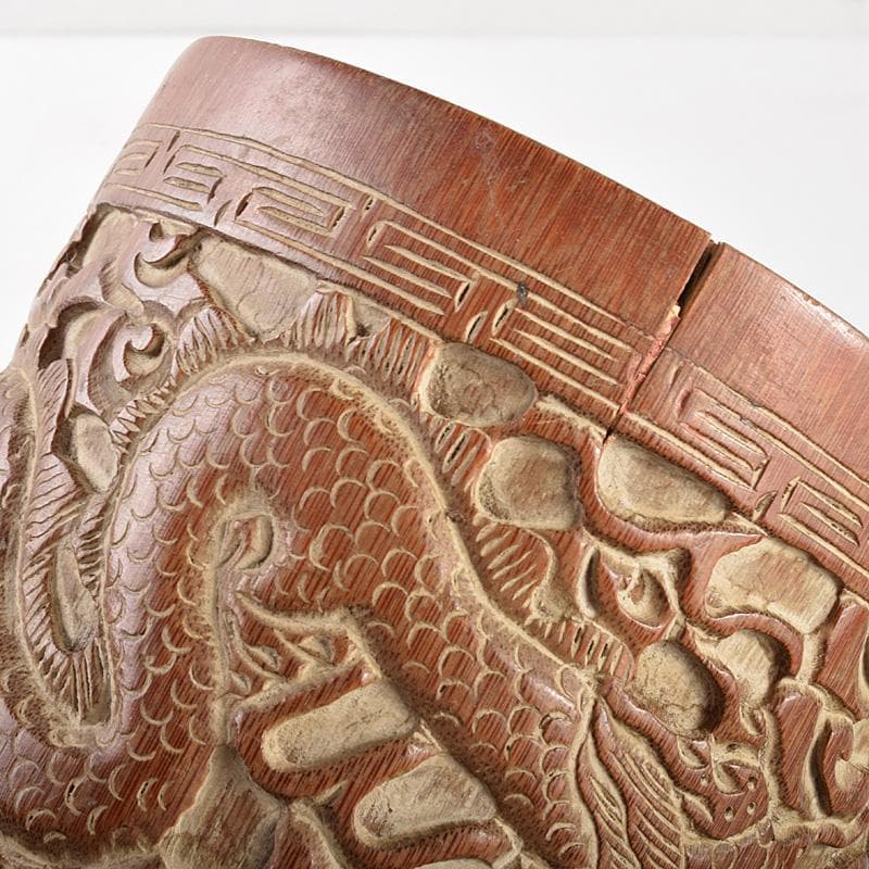 中国　古竹彫刻　雲龍彫　筆筒　M　R5069