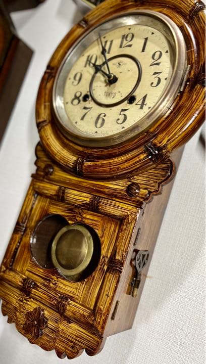 舘本時計 振り子時計ゼンマイ掛け時計柱時計ボンボン時計古時計 稼働品