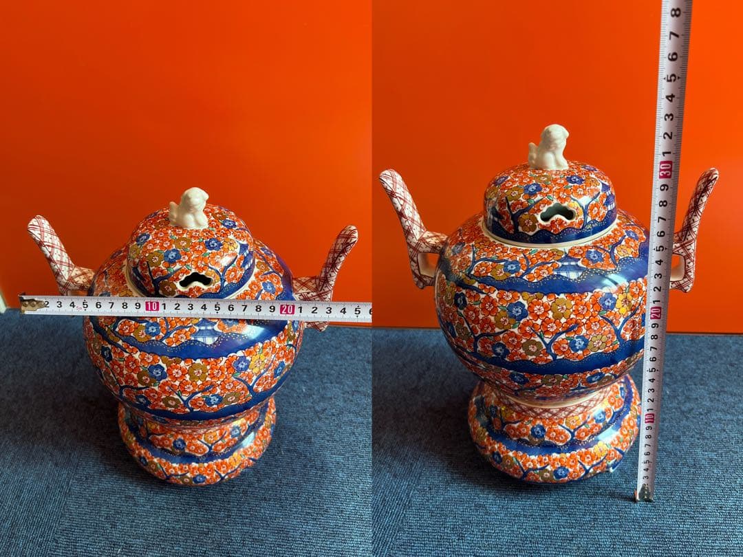 1068  有田焼・伊万里焼の陶器高級香炉　桜楼閣絵　陶芸家 藤井錦彩　美品