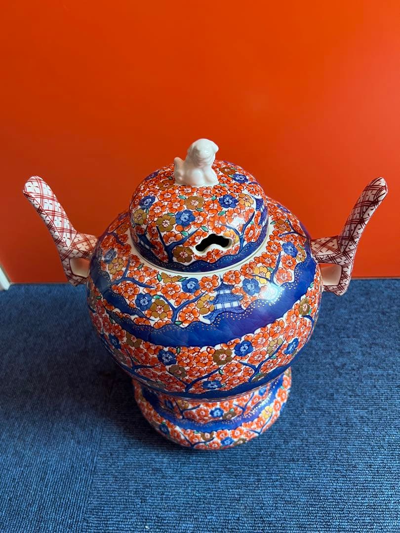 1068  有田焼・伊万里焼の陶器高級香炉　桜楼閣絵　陶芸家 藤井錦彩　美品