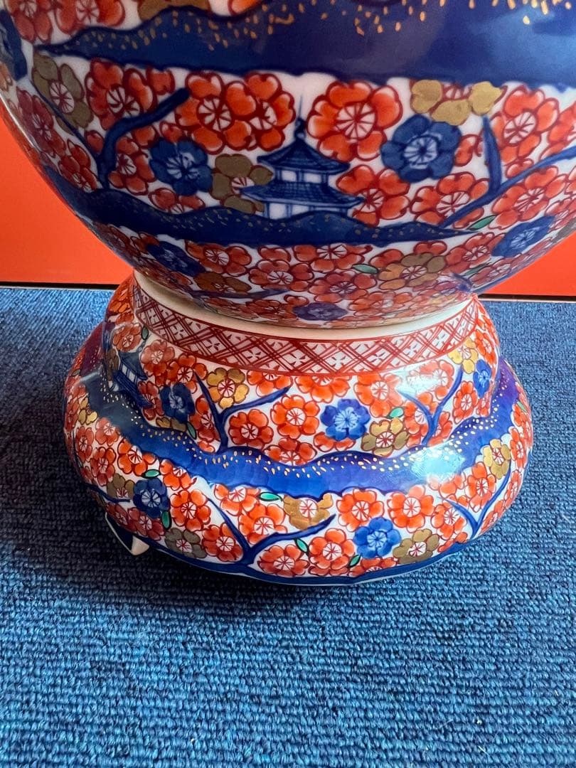 1068  有田焼・伊万里焼の陶器高級香炉　桜楼閣絵　陶芸家 藤井錦彩　美品