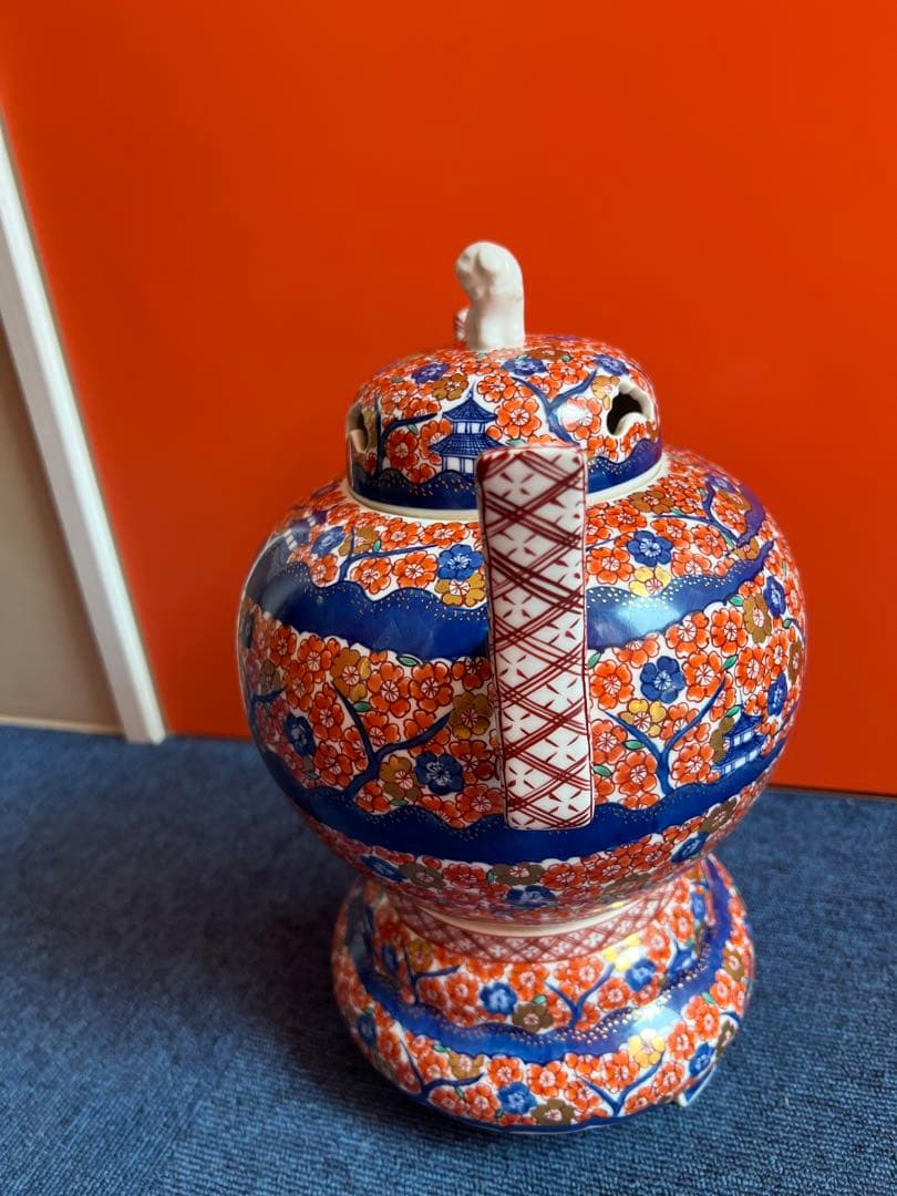 1068  有田焼・伊万里焼の陶器高級香炉　桜楼閣絵　陶芸家 藤井錦彩　美品
