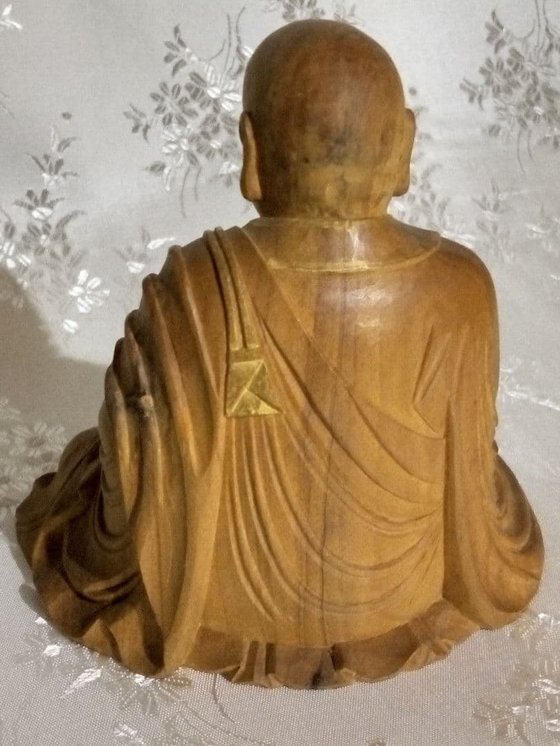 弘法大師坐像 空海 お大師さま 2.5寸#297 ◆白檀 木彫 仏像