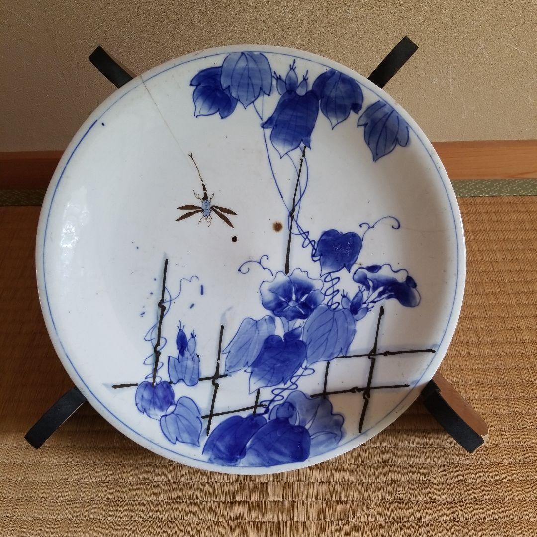 絵皿　朝顔　夏風景　骨董品　稀少！