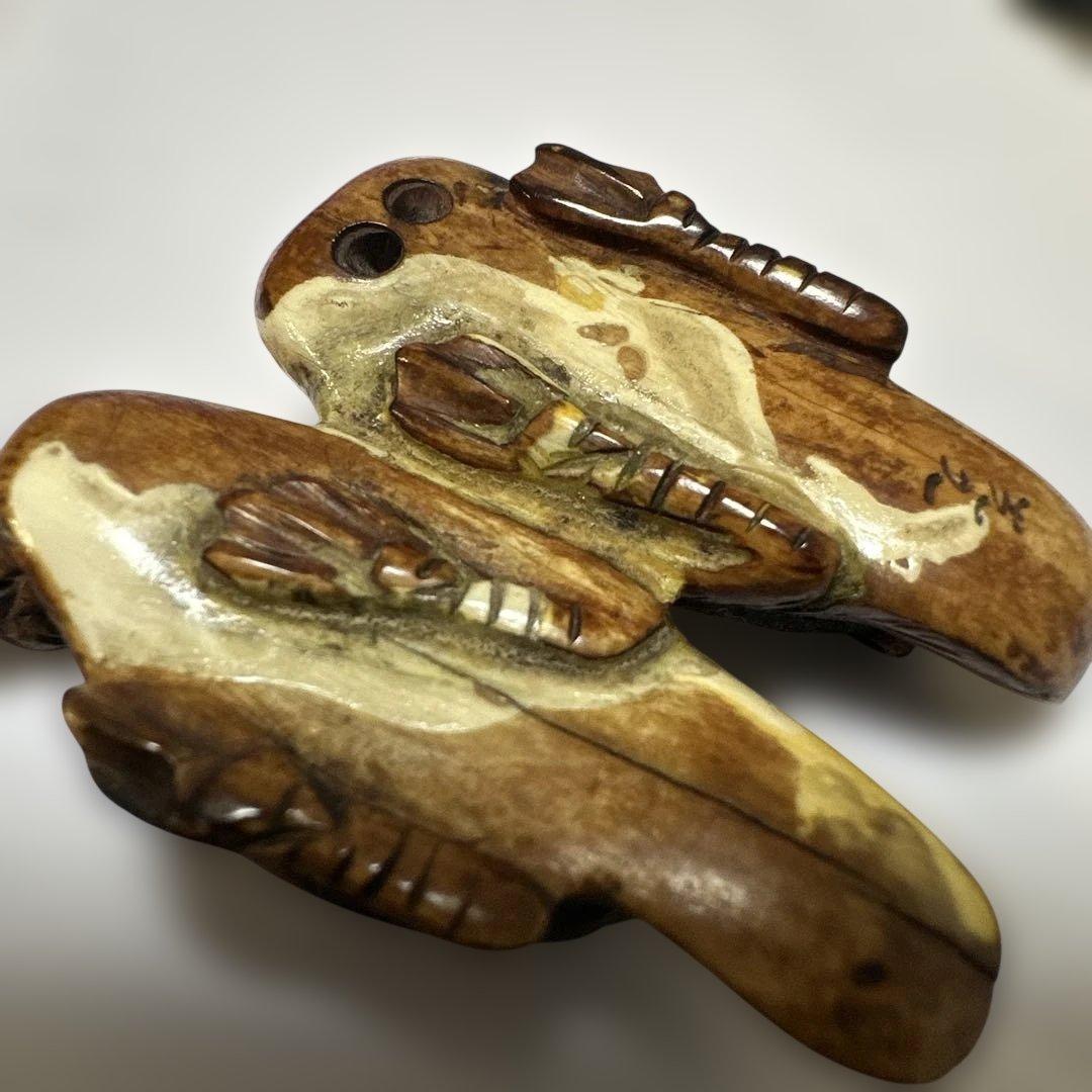 根付 骨董 銘有り 美術品 コレクション 二羽の鳥の彫刻 - メルカリ