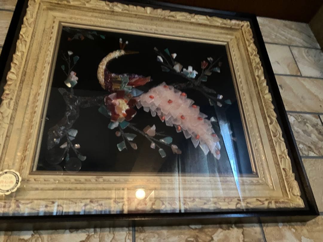 ☆値下げ！宝石画　くじゃく　貴石画　昭和レトロ　豪華　華やか　キラキラ