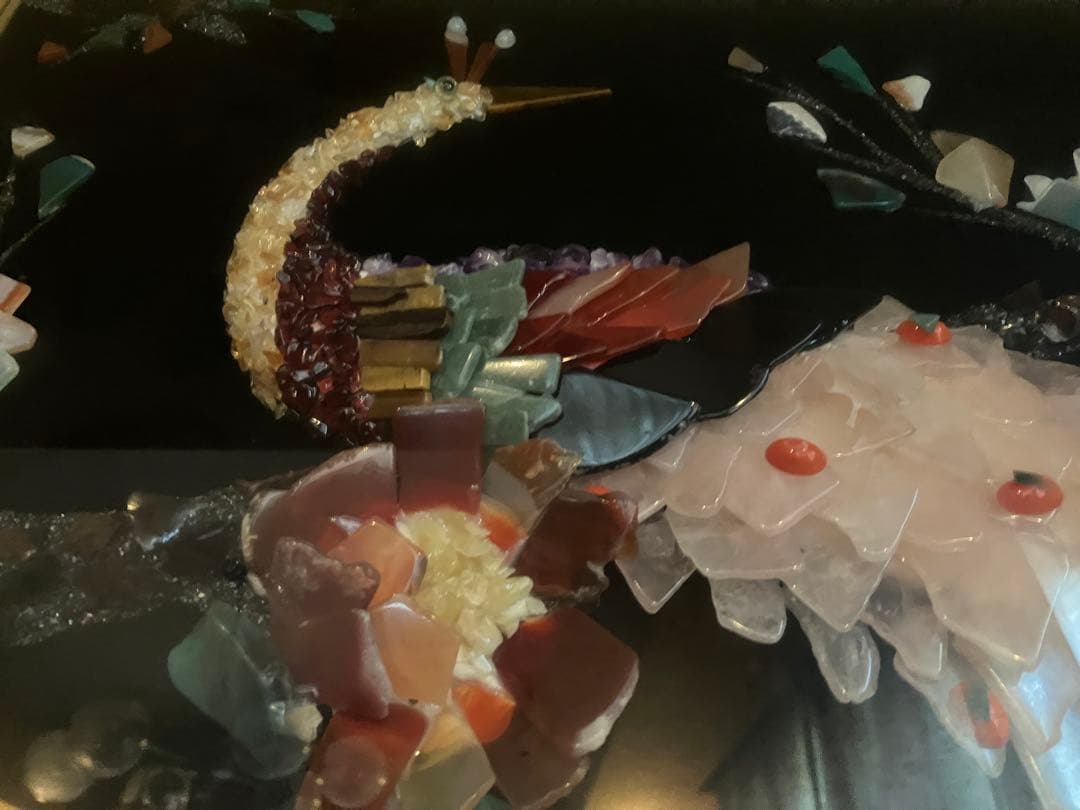 ☆値下げ！宝石画　くじゃく　貴石画　昭和レトロ　豪華　華やか　キラキラ