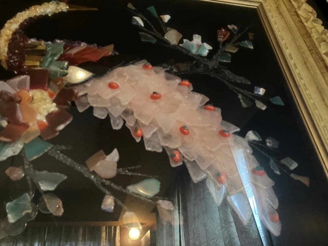 ☆値下げ！宝石画　くじゃく　貴石画　昭和レトロ　豪華　華やか　キラキラ