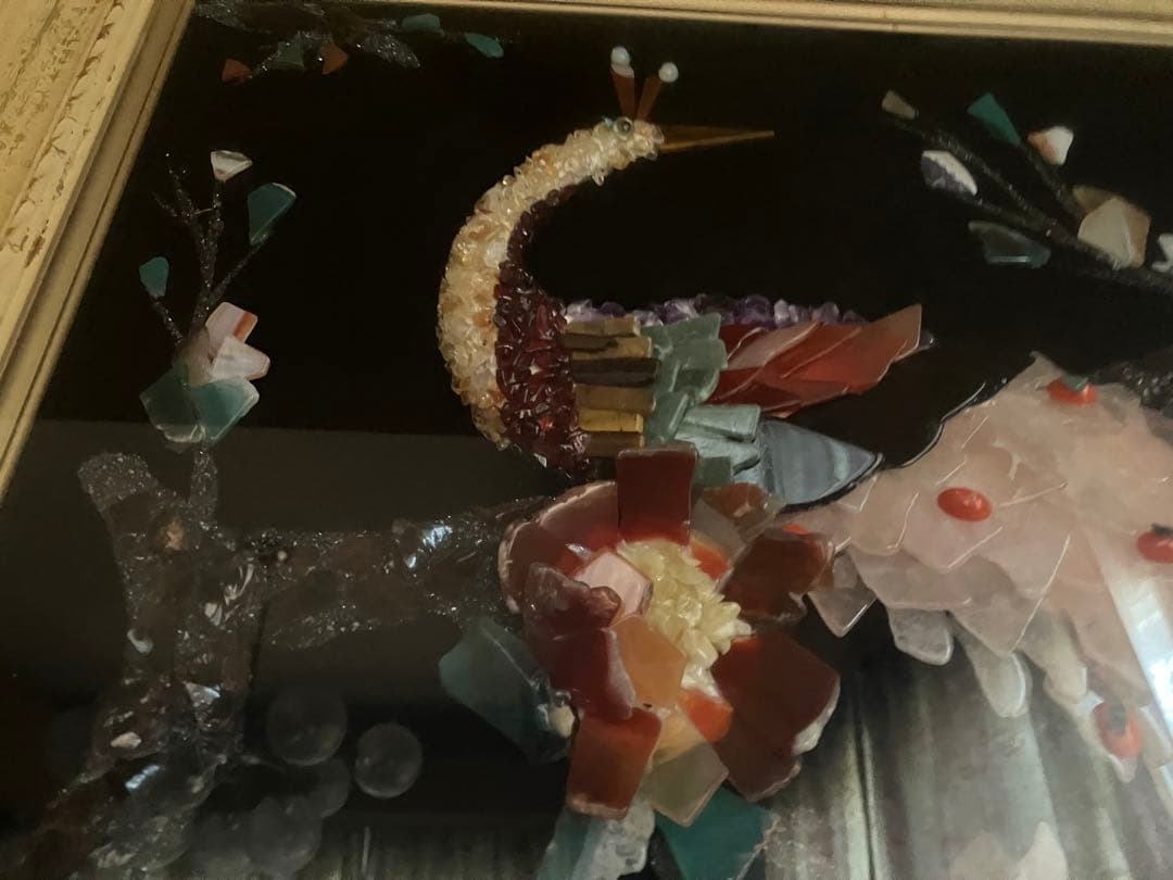 ☆値下げ！宝石画　くじゃく　貴石画　昭和レトロ　豪華　華やか　キラキラ