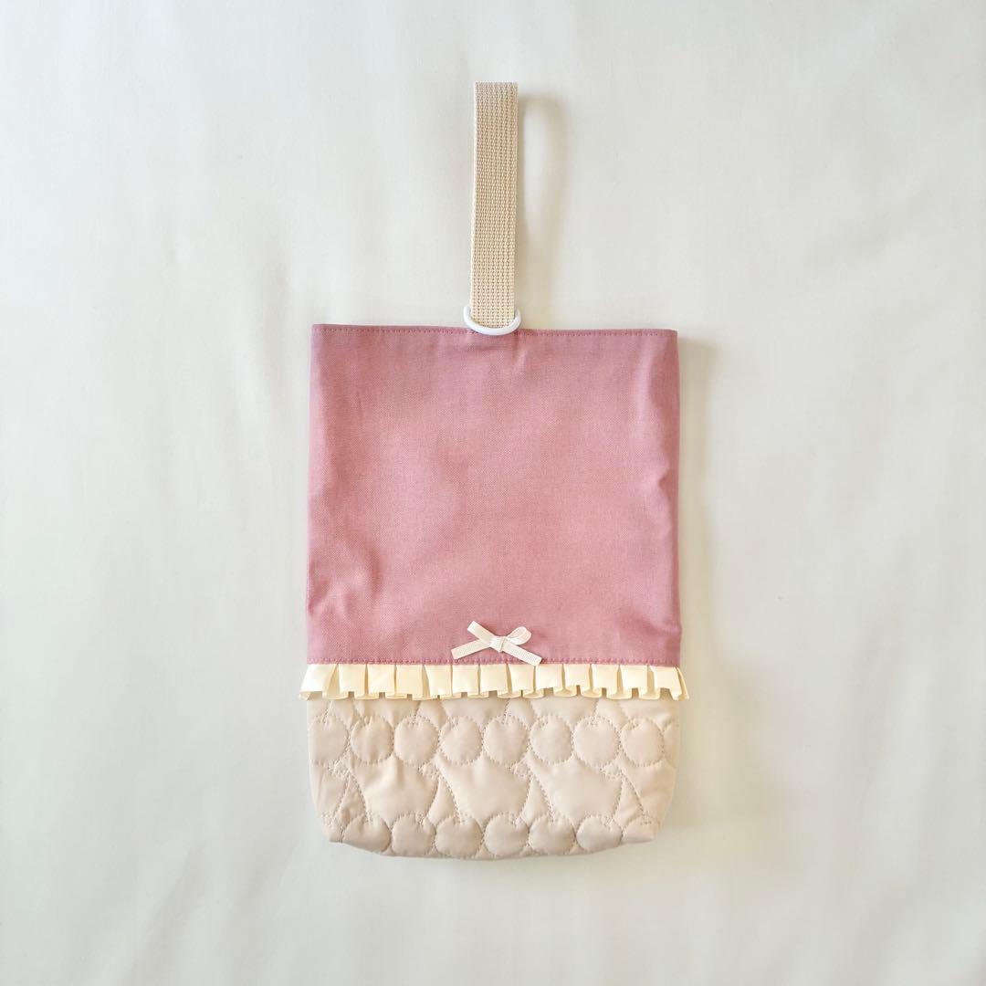 入園入学4点セット　ハートキルティング　ローズピンク　お着替え袋M