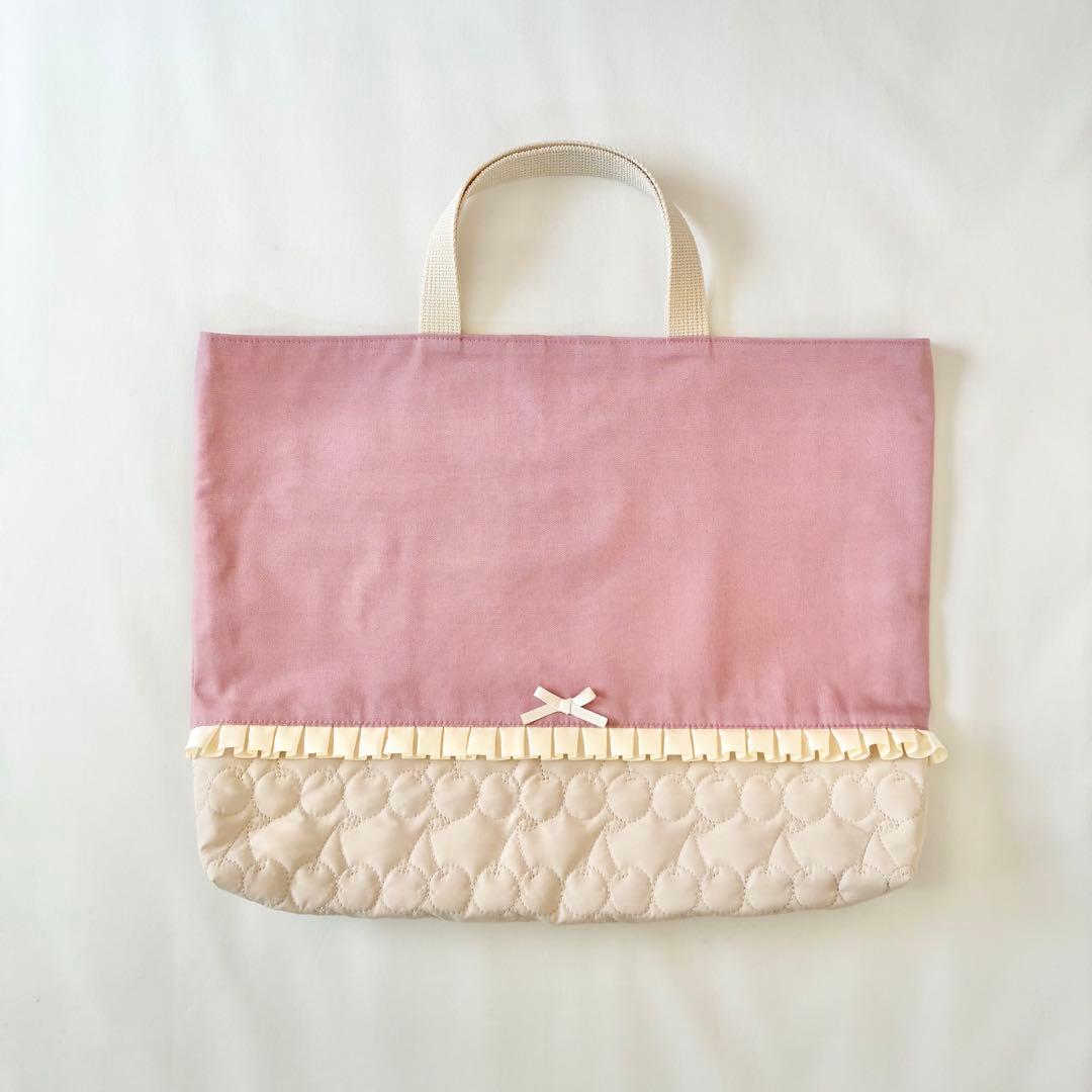 入園入学4点セット　ハートキルティング　ローズピンク　お着替え袋M
