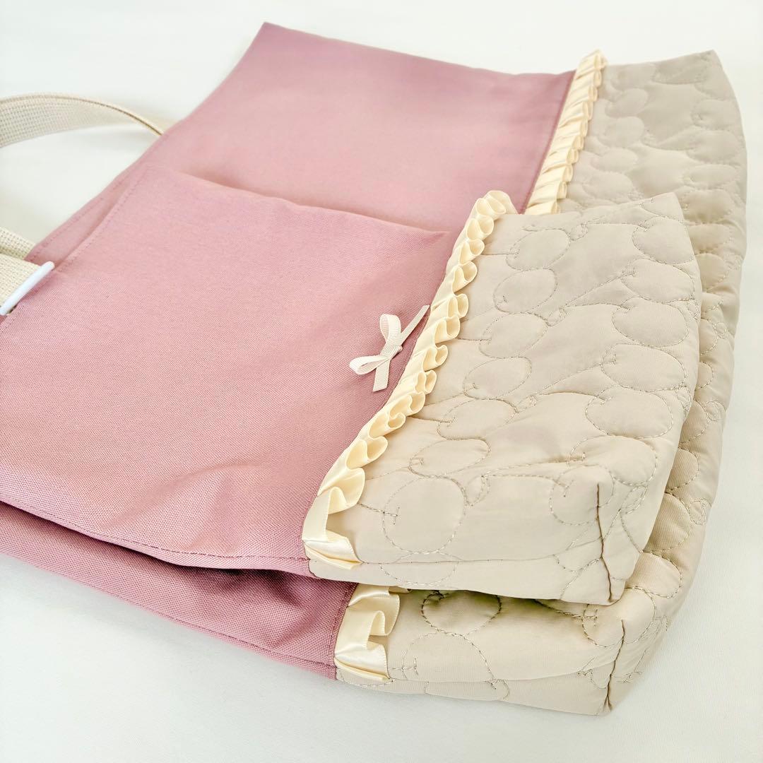 入園入学4点セット　ハートキルティング　ローズピンク　お着替え袋M