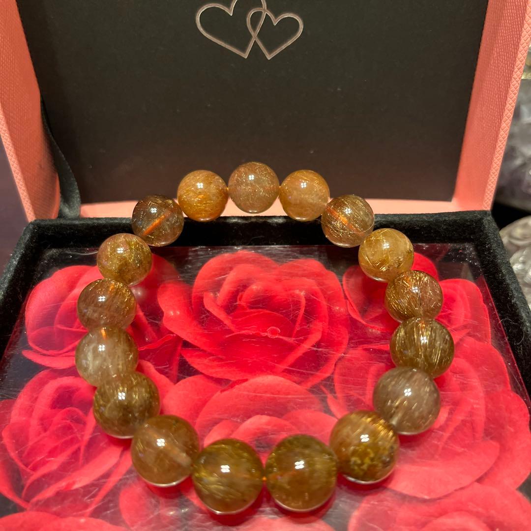 天然石ブレスレット　高品質　ブラウンルチルクォーツ